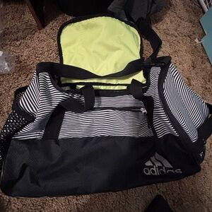 Adidas Black and White Striped Sports Bag